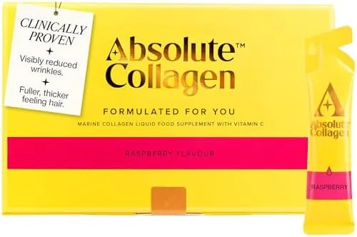 Absolute Collagen Marine Liquid Collagen Supplement for Women - 8000mg Collagen in Each Sachet - New Raspberry Flavour - 14 Sachets per Box