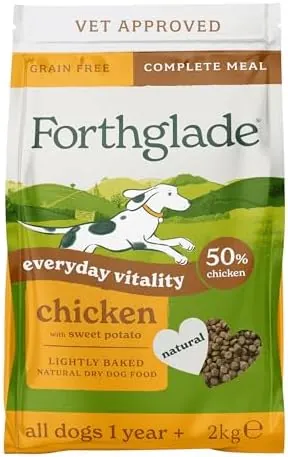 Forthglade Dry Dog Food, Lightly Baked, (2kg), Hypoallergenic and Grain Free Dog Food, Adult 1 Year +, Chicken With Sweet Potato, Complete and Balanced Meal, 50% Single Source Protein