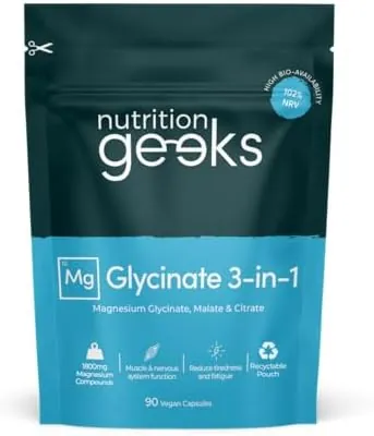 Magnesium Glycinate 3-in-1 Complex - 1800mg Supplements as Bisglycinate, Citrate & Malate 90 Vegan Capsules, Triple High Absorption 384mg Elemental, UK Made