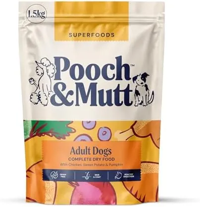 Pooch & Mutt - Adult Superfood Complete Dry Dog Food Grain Free (Regular Sized Kibble), Chicken, 1.5kg