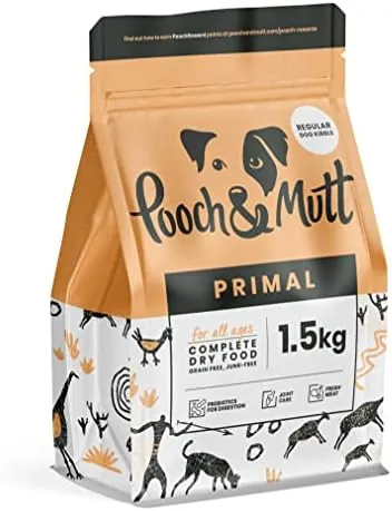 Primal High Protein Grain Free Dry Dog Food (Regular Sized Kibble), Lamb and Ostrich with salmon and chicken Flavour, 1.5kg